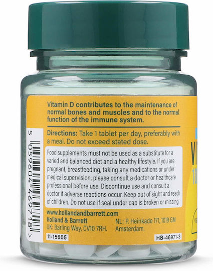 Holland & Barrett Vitamina D3 pentru Întărirea Sistemului Imunitar & Sănătatea Oaselor 1000iu 90 Tablete