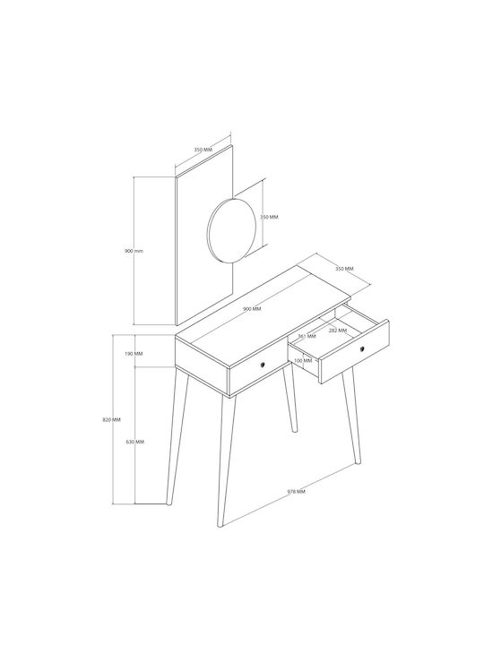 Modern Entrance Dressing Table with Mirror Drawers – Oak 90x35x172cm