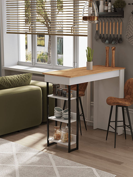 Masă Bar Modernă Lemn Natural 3 Rafturi Stejar 120x50x110cm