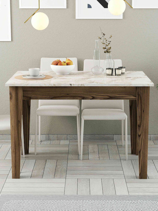SteweHome Esszimmer- und Küchentisch Walnuss Weiß Marmor 110x72x75cm