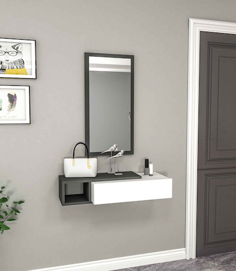 Consolă Modernă Bicoloră MDF cu Oglindă Antracit Alb 82x29.6x15.8cm