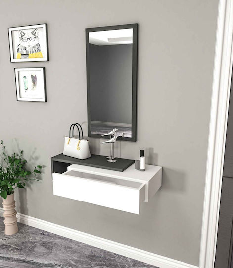 Consolă Modernă Bicoloră MDF cu Oglindă Antracit Alb 82x29.6x15.8cm
