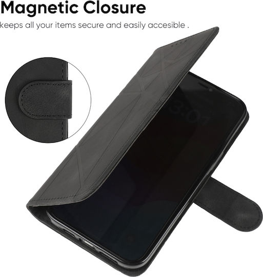 Skin Feel Geometric Lines Back Cover Leather / Silicone with Strap Black (Galaxy S10 5G)
