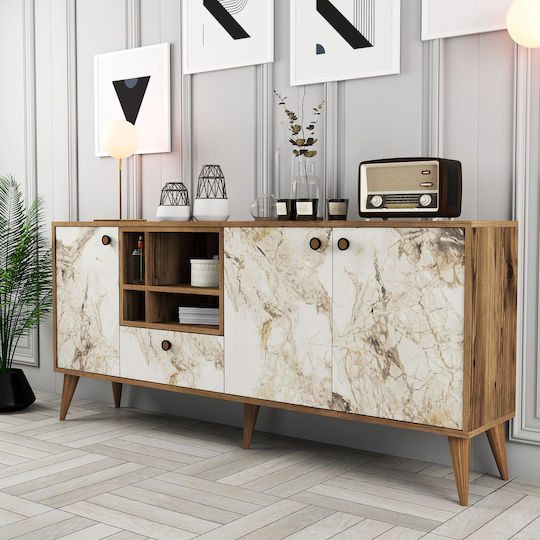 SteweHome Sideboard Holzoptik Mit Türen Crememarmor 180x35x81cm