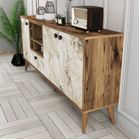 SteweHome Sideboard Holzoptik Mit Türen Crememarmor 180x35x81cm