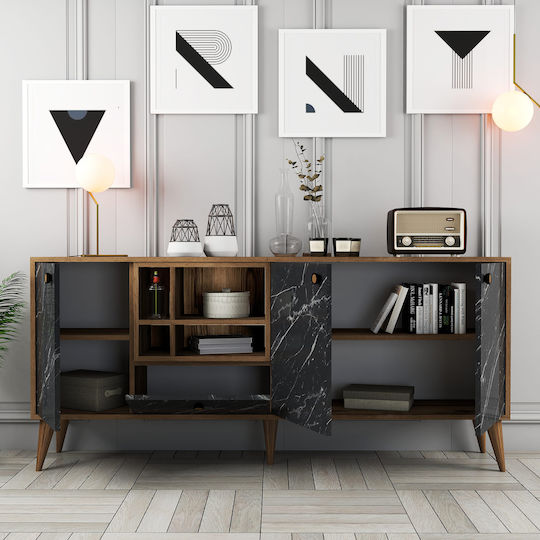Μπουφές Ξύλινος Πόρτες Μαύρο Μάρμαρο 180x35x81cm