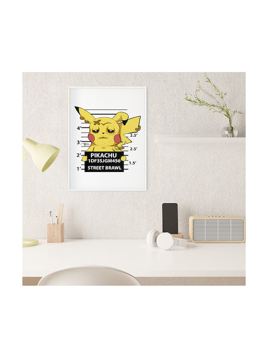 Poster Pokemon Pikachu Mugshot An164 21cm X 30cm Λευκή Ξύλινη Κορνίζα