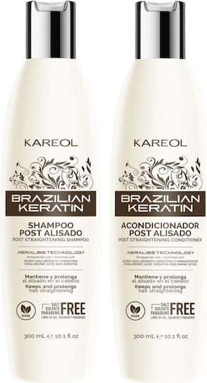 Kareol Set De Tratamente Cu Keratină Braziliană Pentru Îndreptare Pentru Păr Deteriorat Cu Șampon Și Balsam 2 Bucăți