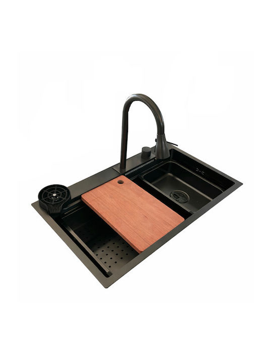 Finetto Drop-In Sink Inox with Faucet W80xD45cm Black