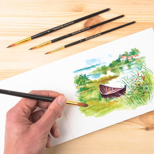 Set 24 Pensule De Pictură Tritart Vârfuri Fine Păr Sintetic Perii Acuarelă Acrilic Ulei Negru