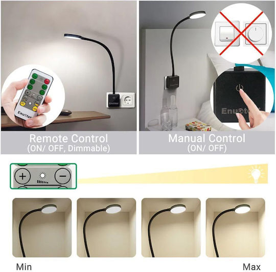 Гъвкава LED Лампа Enuotek *5453106 8865-48 4W 350lm 4000K Дистанционно Управление Регулируема Водоустойчива IP20 Стомана Пластмаса Черна Ø 7.5 X 48.5 см