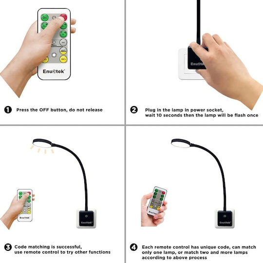 Гъвкава LED Лампа Enuotek *5453106 8865-48 4W 350lm 4000K Дистанционно Управление Регулируема Водоустойчива IP20 Стомана Пластмаса Черна Ø 7.5 X 48.5 см