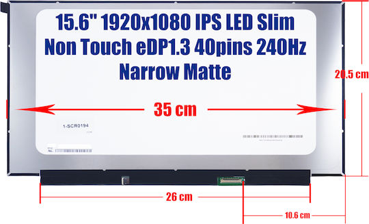 Monitor 15.6" IPS / LED / Slim 1920x1080 Matte 40 Pin for Laptop Asus G531GU, ASUS ROG Zephyrus M15, Asus Zephyrus GU502LW-BI7N6