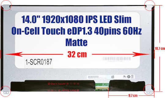 Laptop Screen B140HAK02.2 AUO223D LP140WF5 SP M1 14" FHD 1920 x 1080 40 Pin On-cell Touch OEM Code 1-SCR0187
