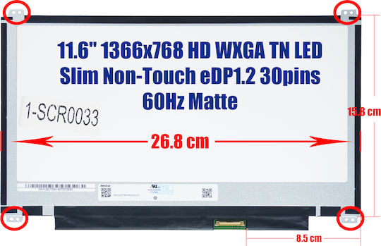 Monitor 11.6" Slim / LED 1280x720 30 Pin for Laptop Asus 11 C201PA, Asus 11 C202SA