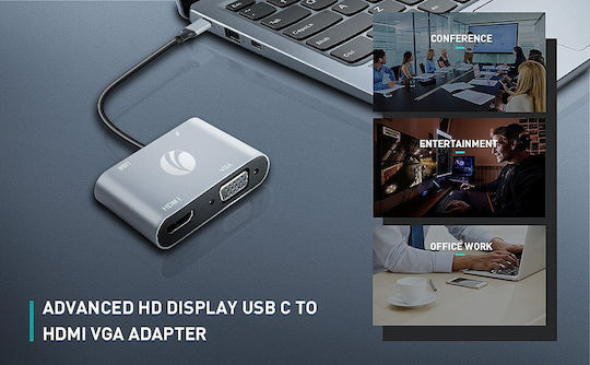 VCOM USB-C Docking Station με HDMI 4K PD Γκρι (CU4511)