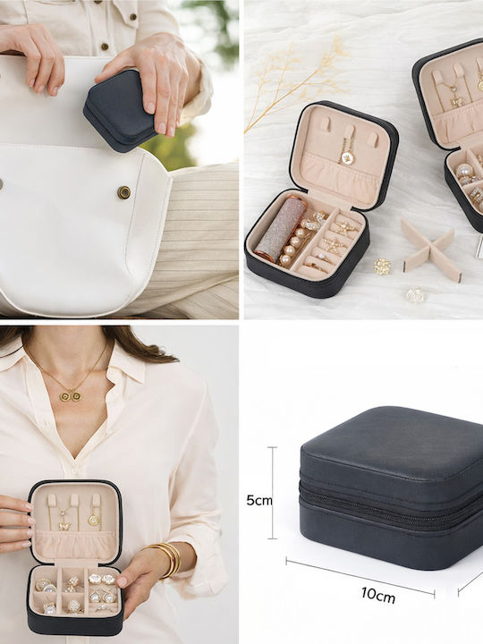 Θήκη Κοσμημάτων Φορητή Ταξιδιωτική 10×10×5cm Pu-δέρμα — Σκουλαρίκια Κολιέ Δαχτυλίδια Βραχιόλια Black Sn00001