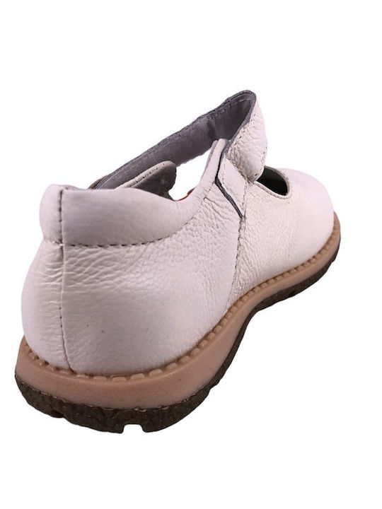 Kids Leather Ballerinas with Hoop & Loop Closure White