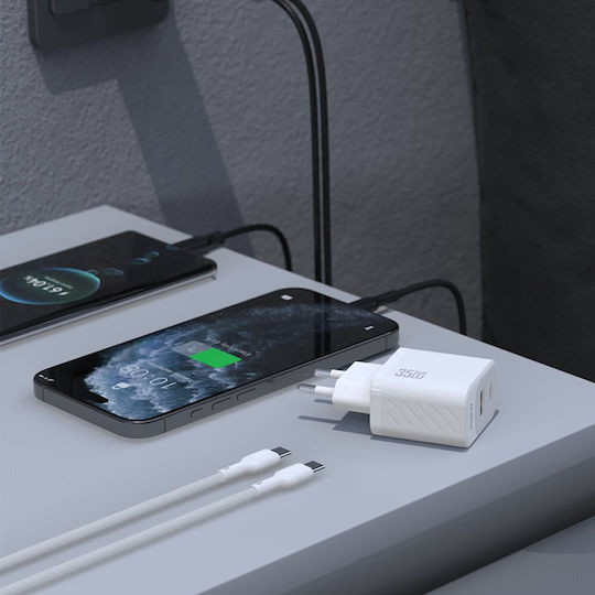 Dudao Charger with Built-in Cable GaN with USB-A Port and USB-C Port USB-C - USB-C 35W Power Delivery Whites (A27MaxCEU)