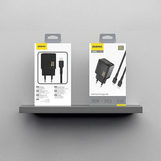 Dudao Charger GaN with USB-C Port and Cable USB-C - USB-C 20W Power Delivery Blacks (A26LEU)