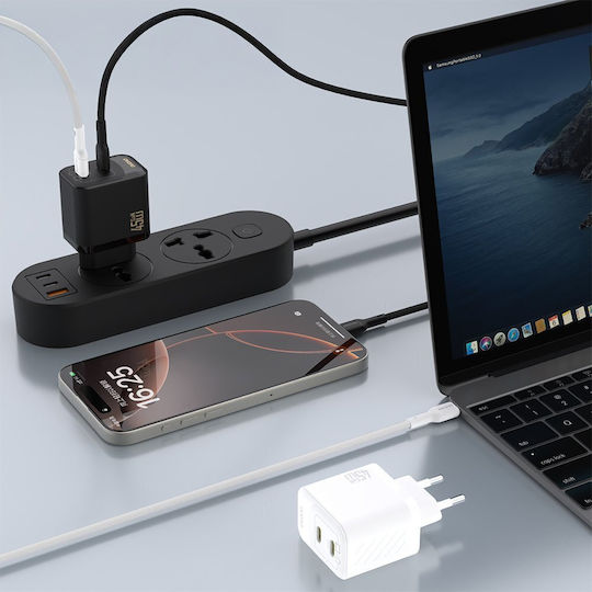 Dudao Charger Without Cable GaN with 2 USB-C Ports 45W Power Delivery Blacks (A28PEU)