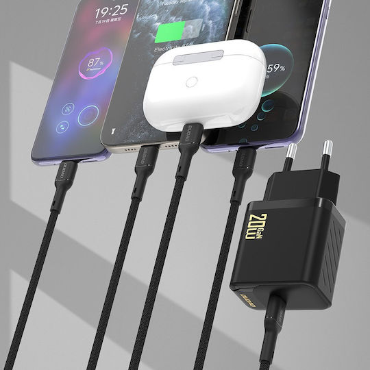 Dudao Charger GaN with USB-C Port and Cable USB-C - USB-C 20W Power Delivery Blacks (A26LEU)