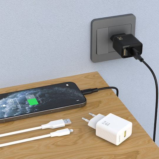 Dudao Charger GaN with USB-A Port and Cable Lightning 12W Blacks (A23LEU)