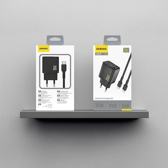 Dudao Charger GaN with USB-C Port and Cable USB-C - USB-C 25W Power Delivery Blacks (A27CEU)