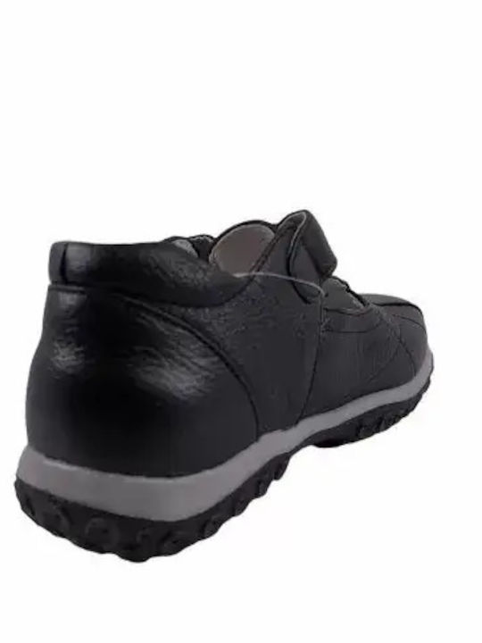 Kids Leather Ballerinas with Hoop & Loop Closure Black
