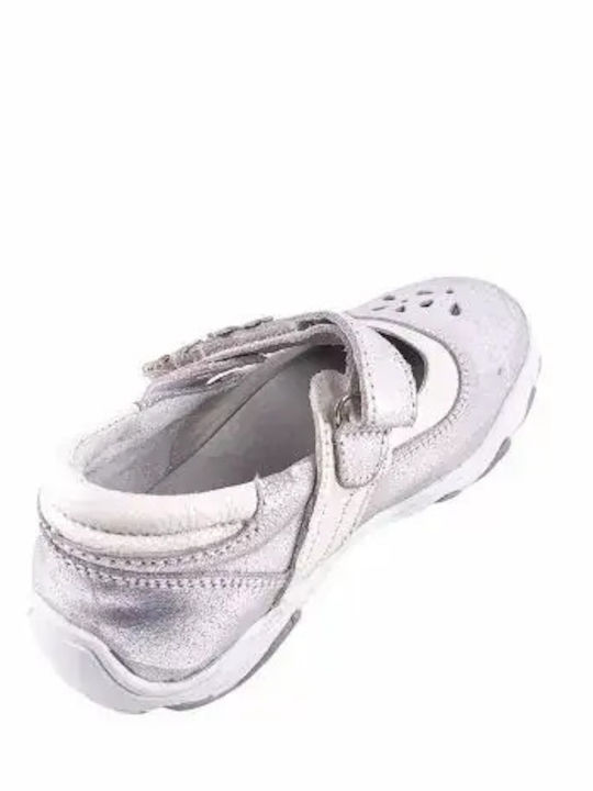 Kids Leather Ballerinas with Hoop & Loop Closure Silver