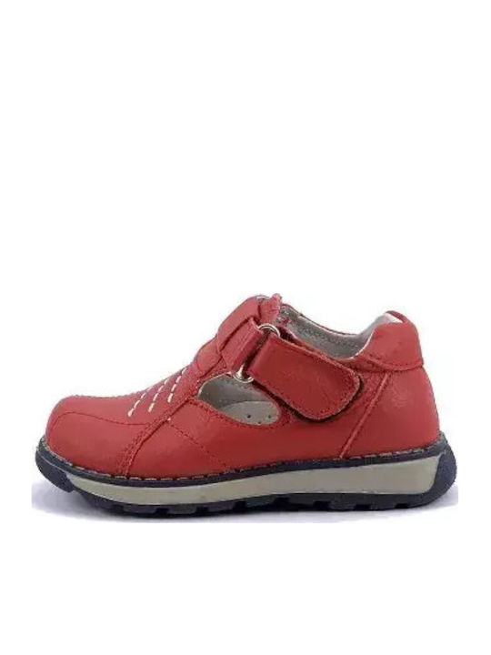 Kids Leather Ballerinas with Hoop & Loop Closure Red