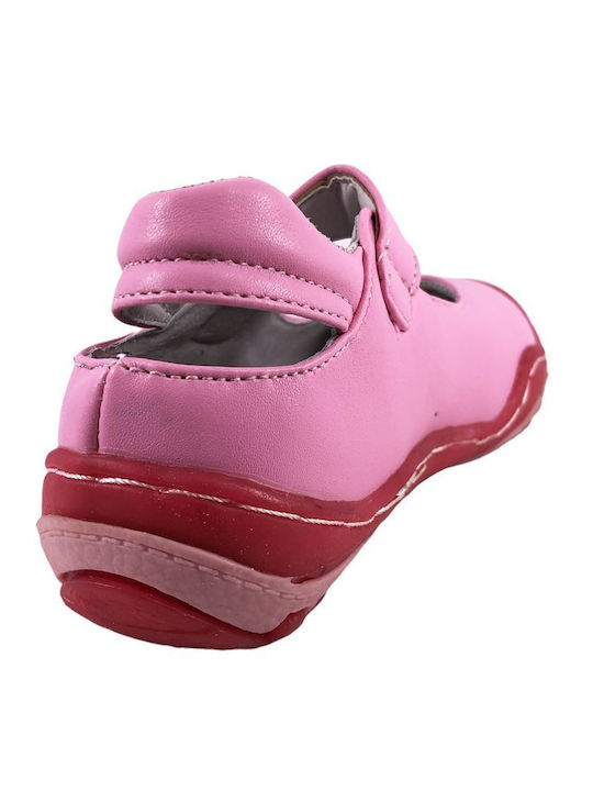 Kids Leather Ballerinas with Hoop & Loop Closure Pink