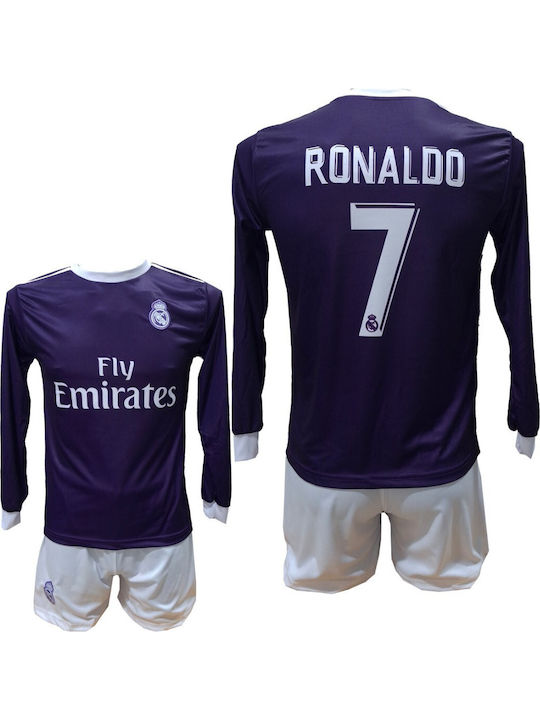 Kids Football Set Real Madrid Ronaldo Purple White Long Sleeve 2211-30