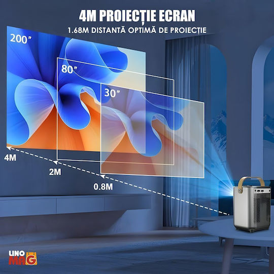 Linomag Мини Проектор DLP HD с Wi-Fi и вградени високоговорители Сив