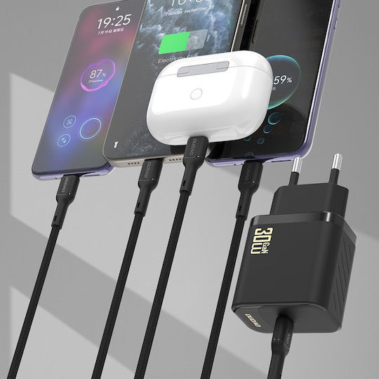 Dudao Φορτιστής GaN με Θύρα USB-C και Καλώδιο USB-C - USB-C 30W Power Delivery Μαύρος (A27PCEU)