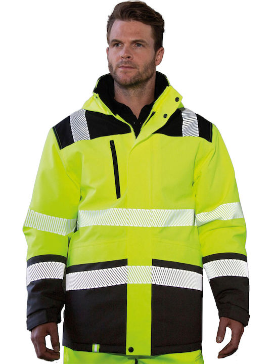 Result Μπουφάν Εργασίας Ανακλαστικό Softshell με Κουκούλα Κίτρινο