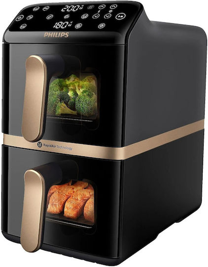 Philips Heißluftfritteuse mit Doppel-Abnehmbarer Korb 10Es Schwarz NA462/70