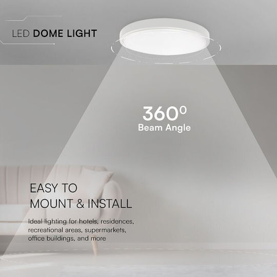 V-TAC Lumină De Tavan Montată Pentru Baie 35cm Albă Cu LED Integrat