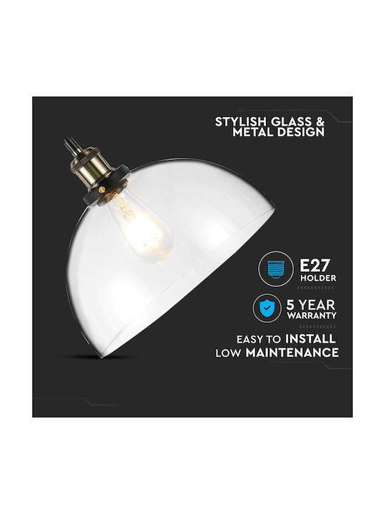 V-TAC Hängelampe Transparent Glocke mit Fassung E27 20cm.