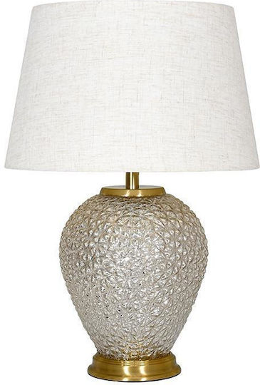 Fylliana Fl25195 Glass Vintage Table Lamp for Socket E27 with White Shade and Gold Base