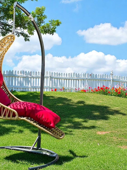 Leagăn De Grădină Din Rattan Roșu Cu Pernă 85x65x115cm Leagăn De Grădină Din Rattan Roșu Cu Pernă 85x65x115cm