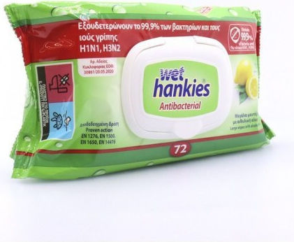 MEGA Wet Hankies Clean & Refresh Antibacterial Антисептици Кърпички За Ръце 72бр Лимон