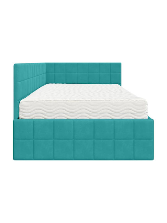 Single Bed Upholstered with Velvet Turquoise Velvet with Slats and Mattress 100x200cm