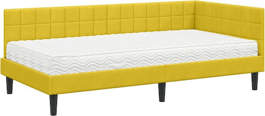 Pat Single Tapitat Cu Catifea Galbenă Catifea Galbenă Cu Plăci Și Saltea 90x190cm