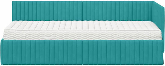 Single Bed Upholstered with Velvet Turquoise Velvet with Slats and Mattress 80x200cm