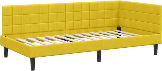 Pat Single Tapitat Cu Catifea Galbenă Catifea Galbenă Cu Plăci Și Saltea 90x190cm