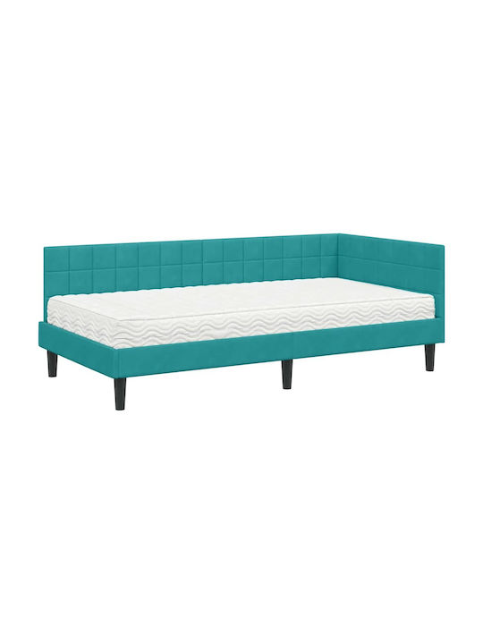 vidaXL Einzelbett Mit Samt Türkis Mit Lattenrost & Matratze 90x190cm