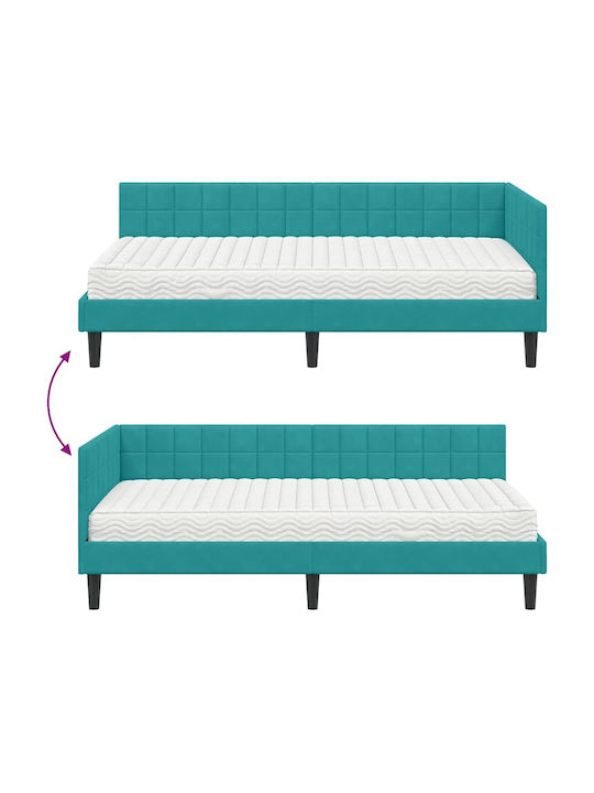 vidaXL Einzelbett Mit Samt Türkis Mit Lattenrost & Matratze 90x190cm