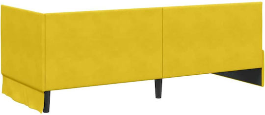 Single Bed Upholstered with Velvet Yellow Velvet with Slats and Mattress 80x200cm