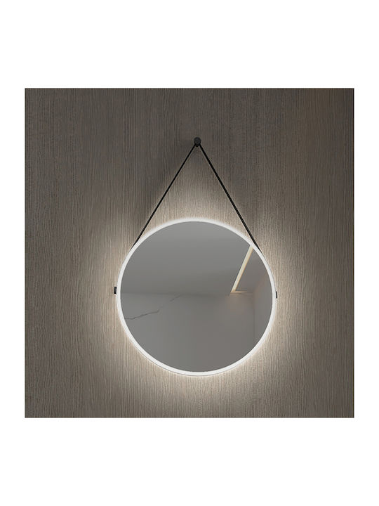 Luminor Hung Runder Badezimmerspiegel LED aus Kunststoff 45x45cm Schwarz